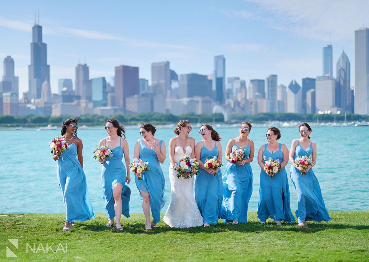 Adler Chicago wedding pictures skyline bridal party by planetarium