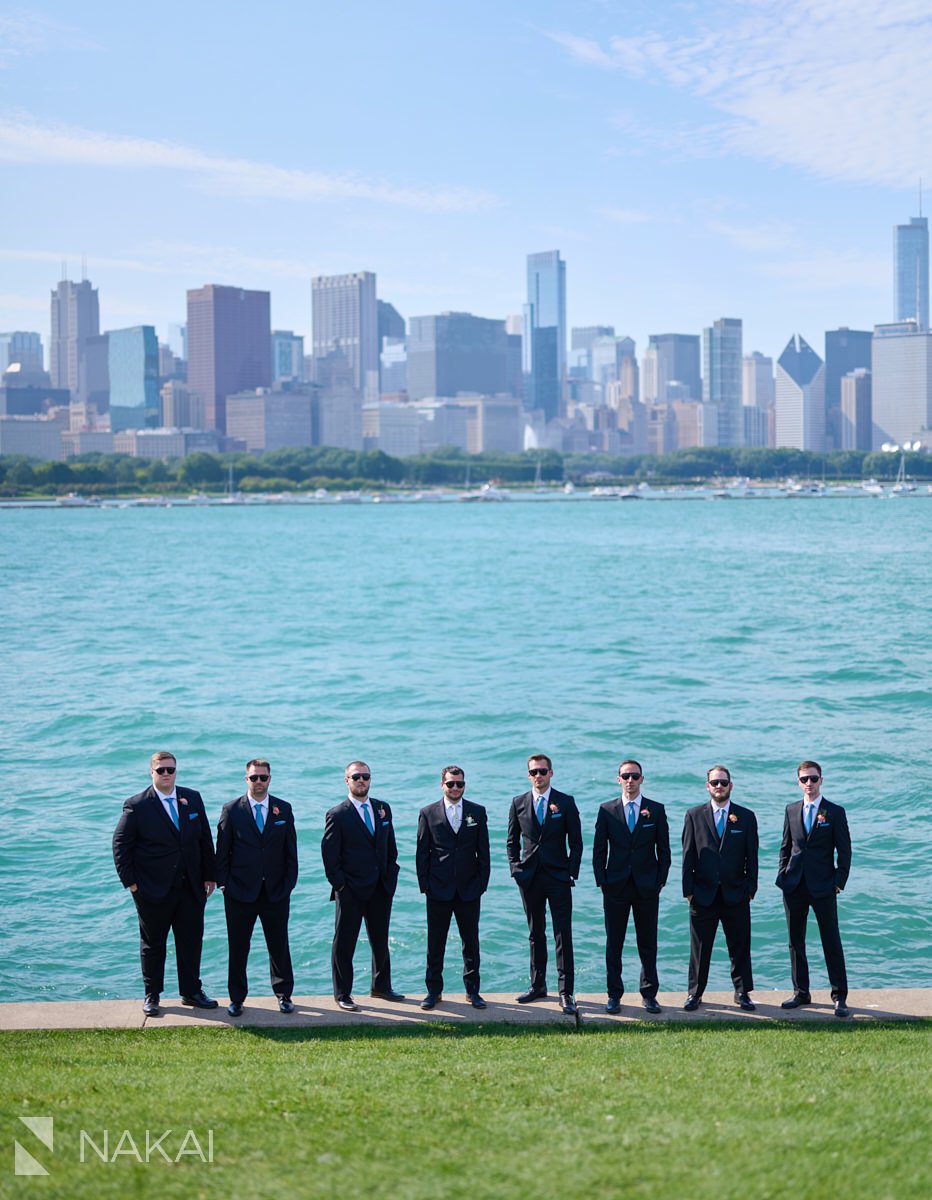 Adler Chicago wedding pictures skyline bridal party by planetarium