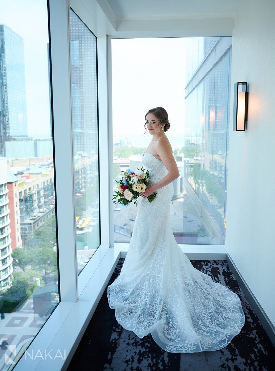 Loews Chicago Wedding pictures bride in window