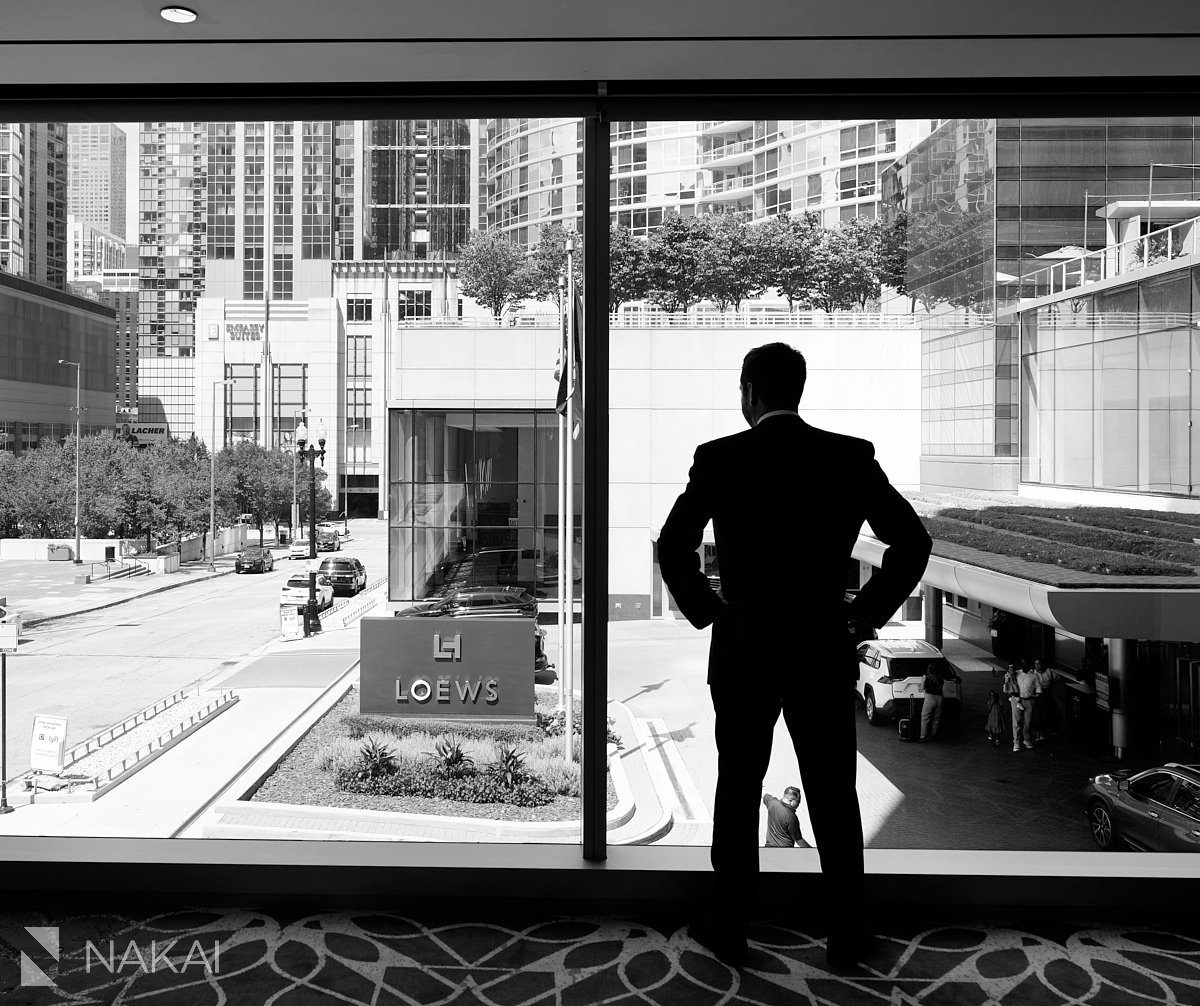 Loews Chicago Wedding pictures groom portraits