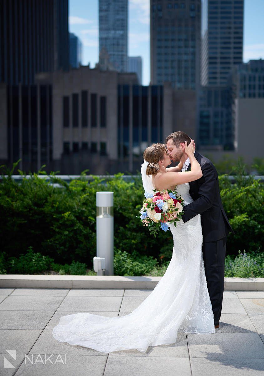 Loews Chicago Wedding pictures rooftop terrace bride and groom portraits