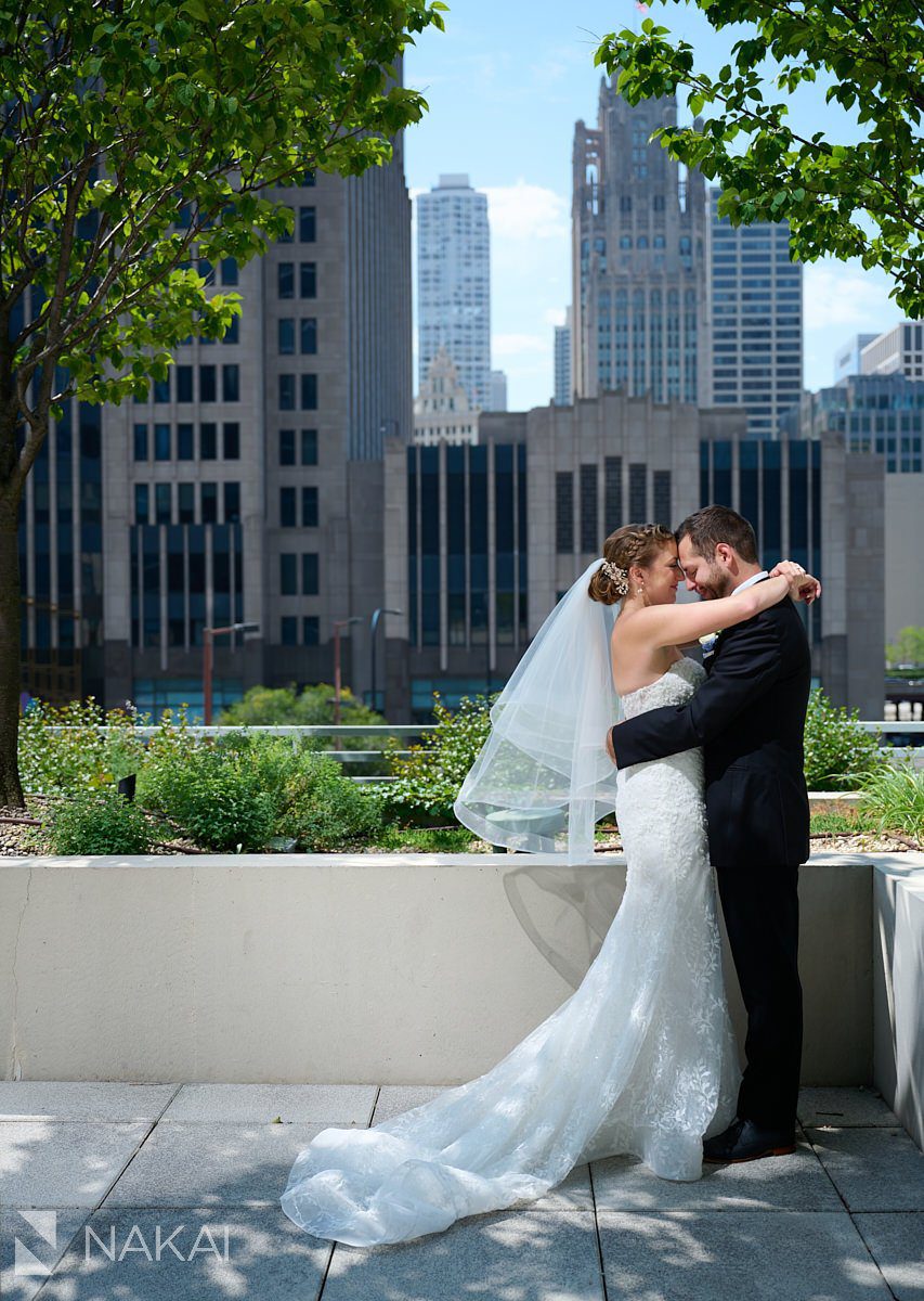 Loews Chicago Wedding pictures rooftop terrace first look