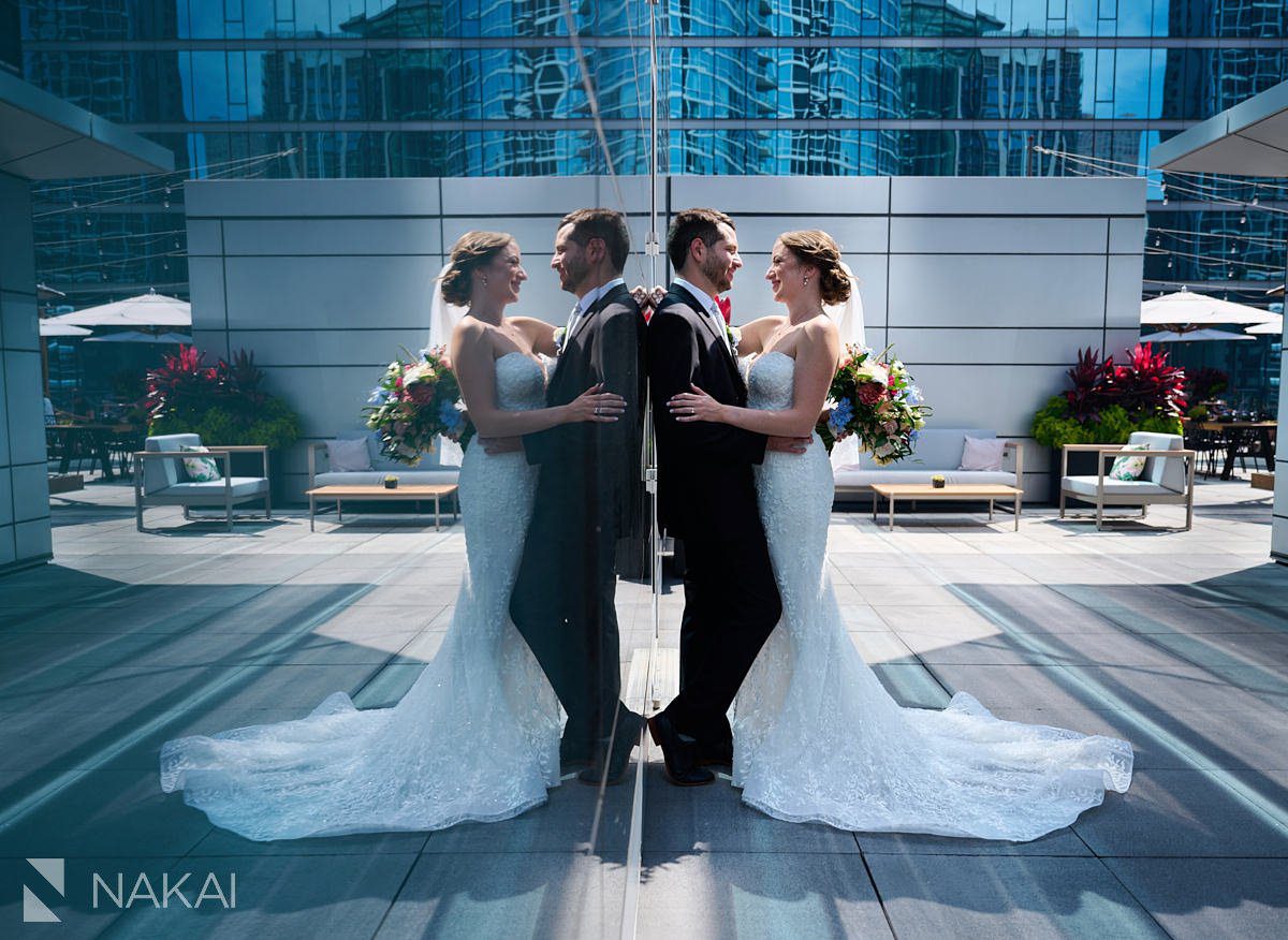 Loews Chicago Wedding pictures rooftop terrace bride and groom portraits
