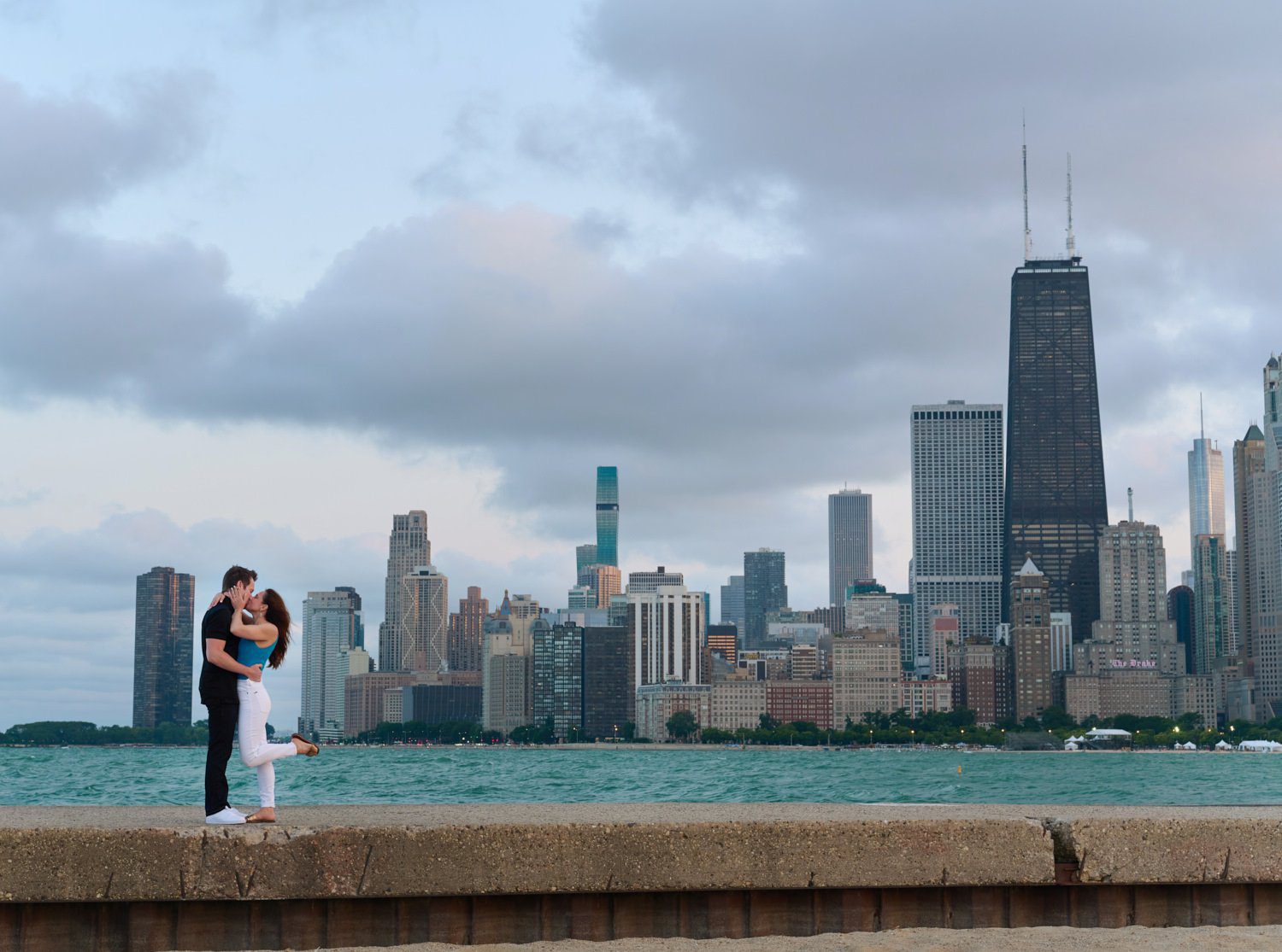 North Avenue Beach engagement photos chicago kiss