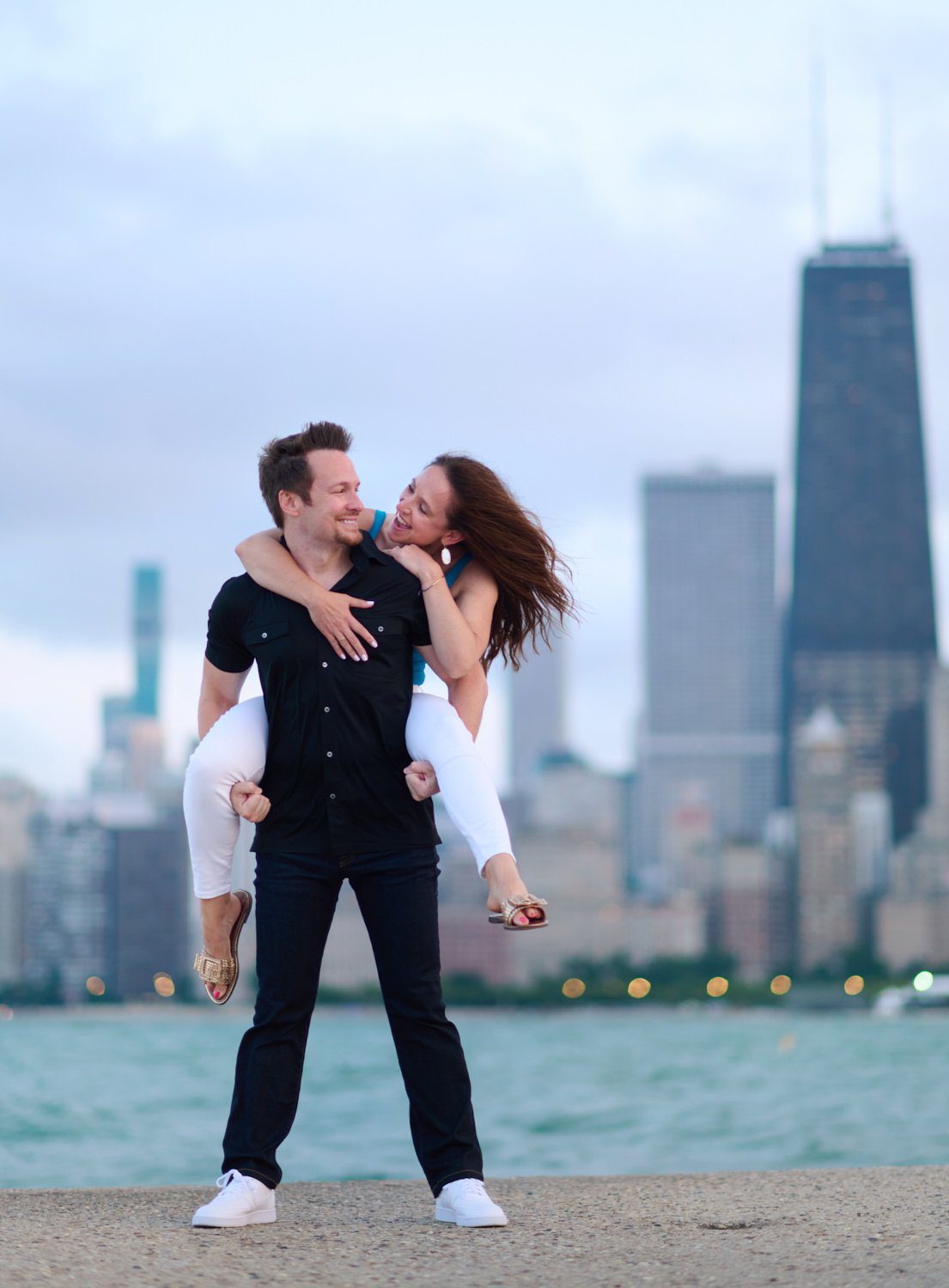 North Avenue Beach engagement photos chicago couple fun