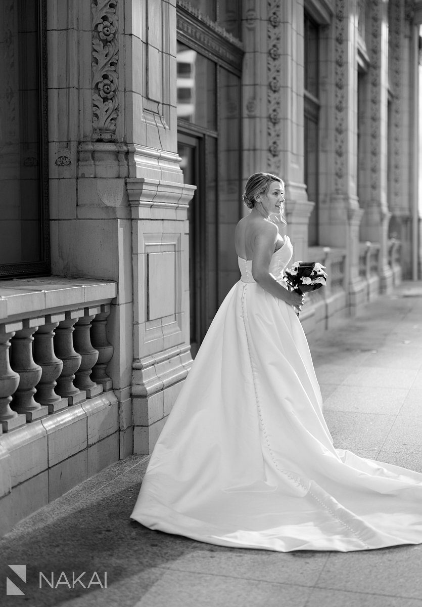 chicago wrigley building wedding photo bride black and white