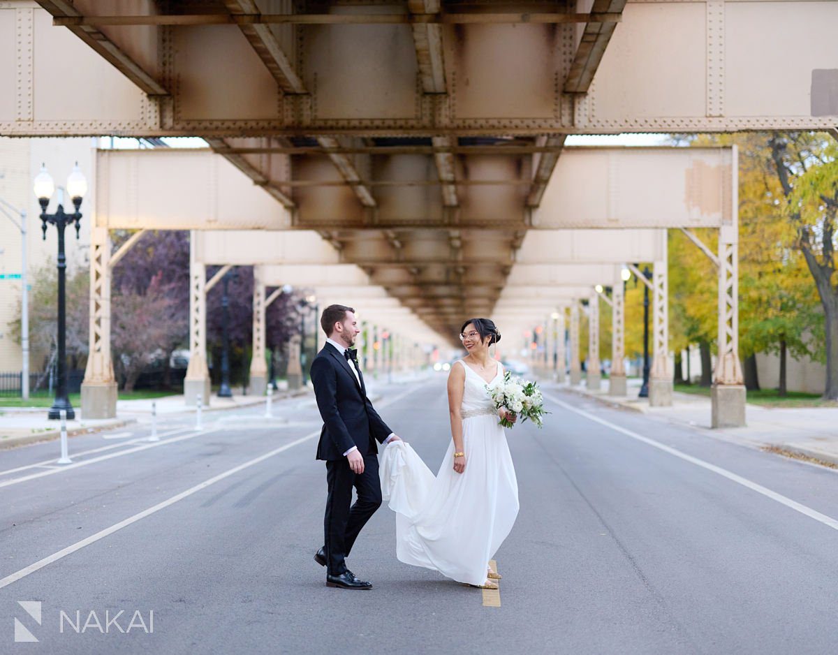 Chicago Lake Street wedding photos train tracks multicultural