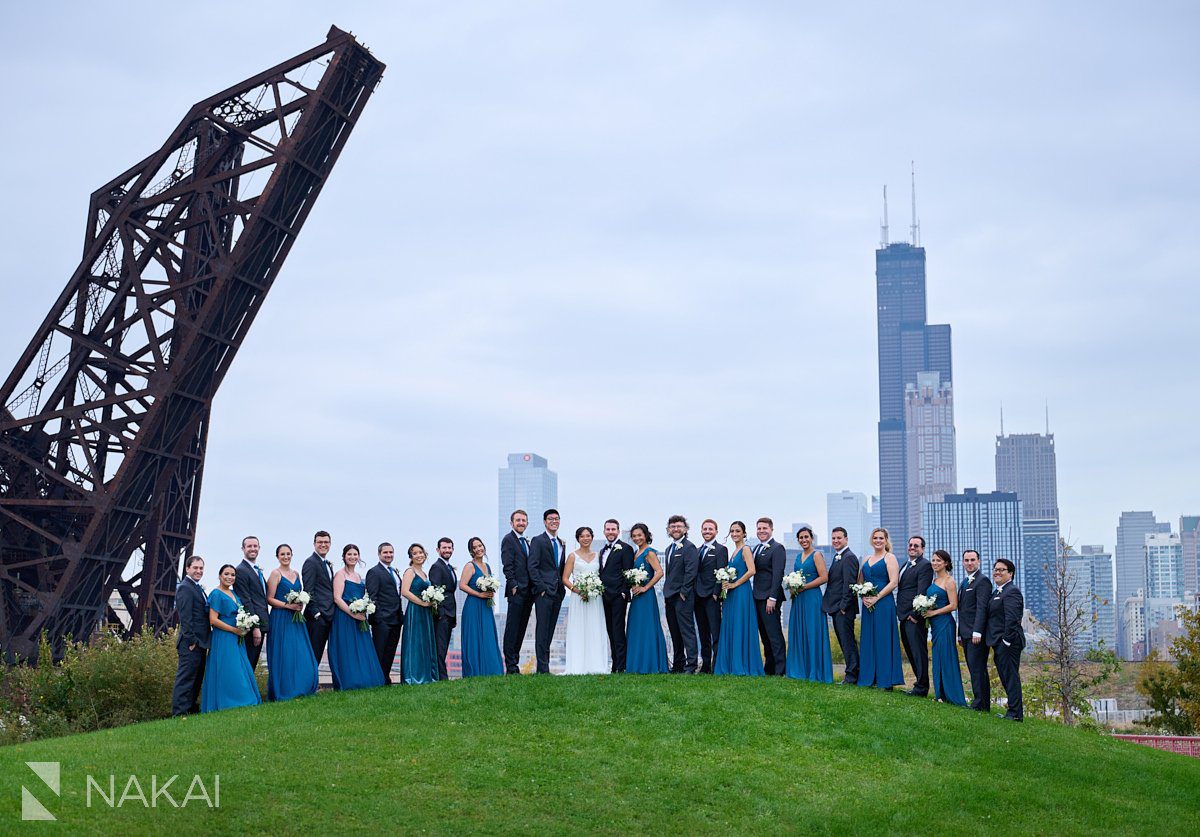 Chicago Ping Tom Park wedding photos multicultural bridal party skyline