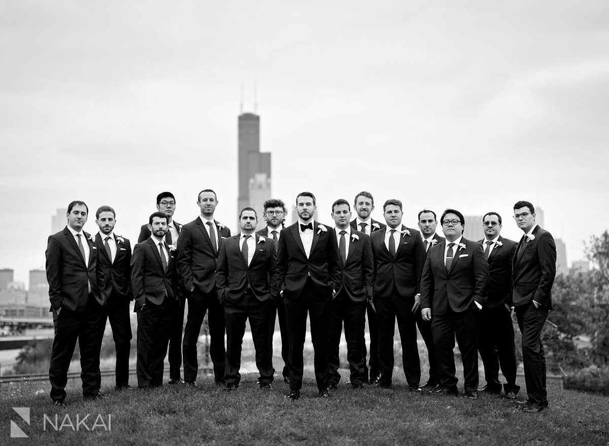 Chicago Ping Tom Park wedding photos bridal party skyline