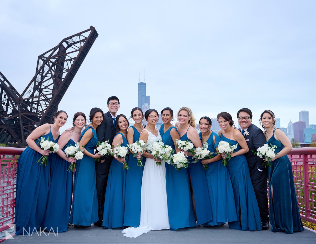 Chicago Ping Tom Park wedding photos bridal party red bridge
