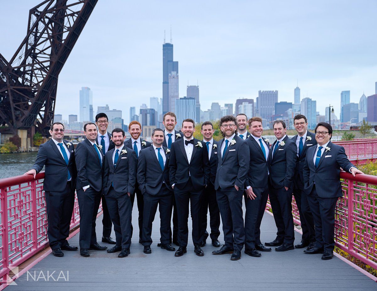 Chicago Ping Tom Park wedding photos bridal party red bridge