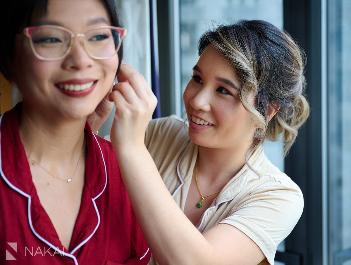 Renaissance Chicago wedding photos getting ready bride