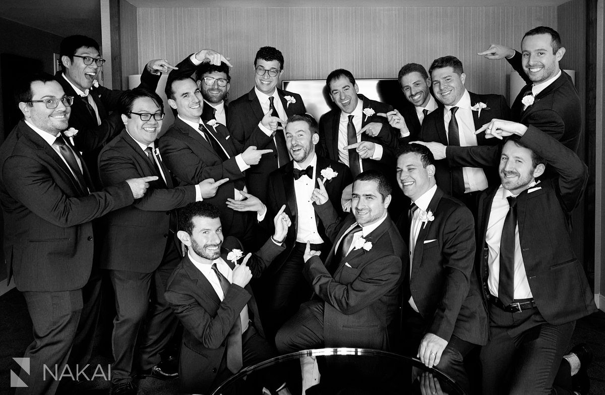 Renaissance Chicago wedding photos groom portraits black and white