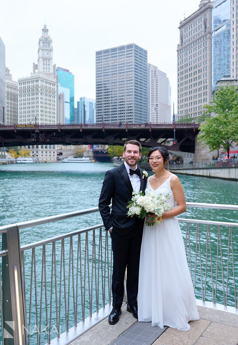 Riverwalk Chicago wedding photos first look
