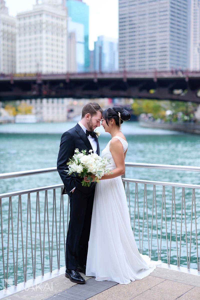 Riverwalk Chicago wedding photos bride and groom