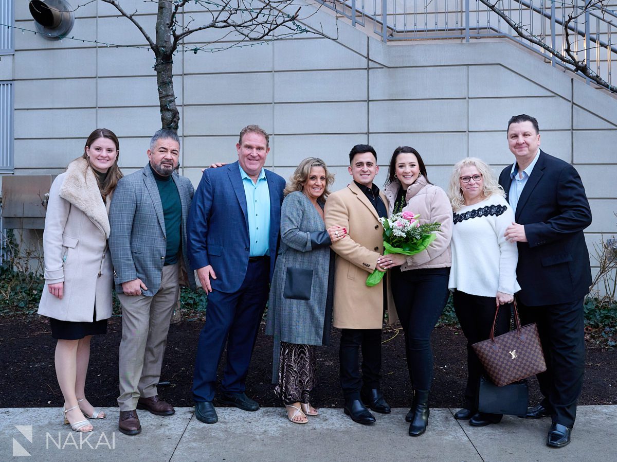 winter Chicago riverwalk proposal photos surprise