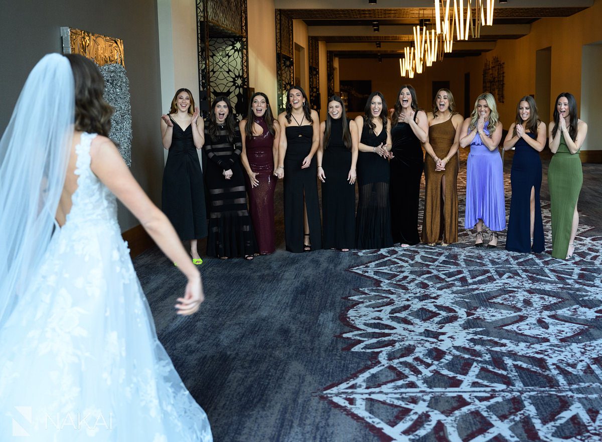 Loews Chicago Hotel wedding pictures bridal party portraits indoor