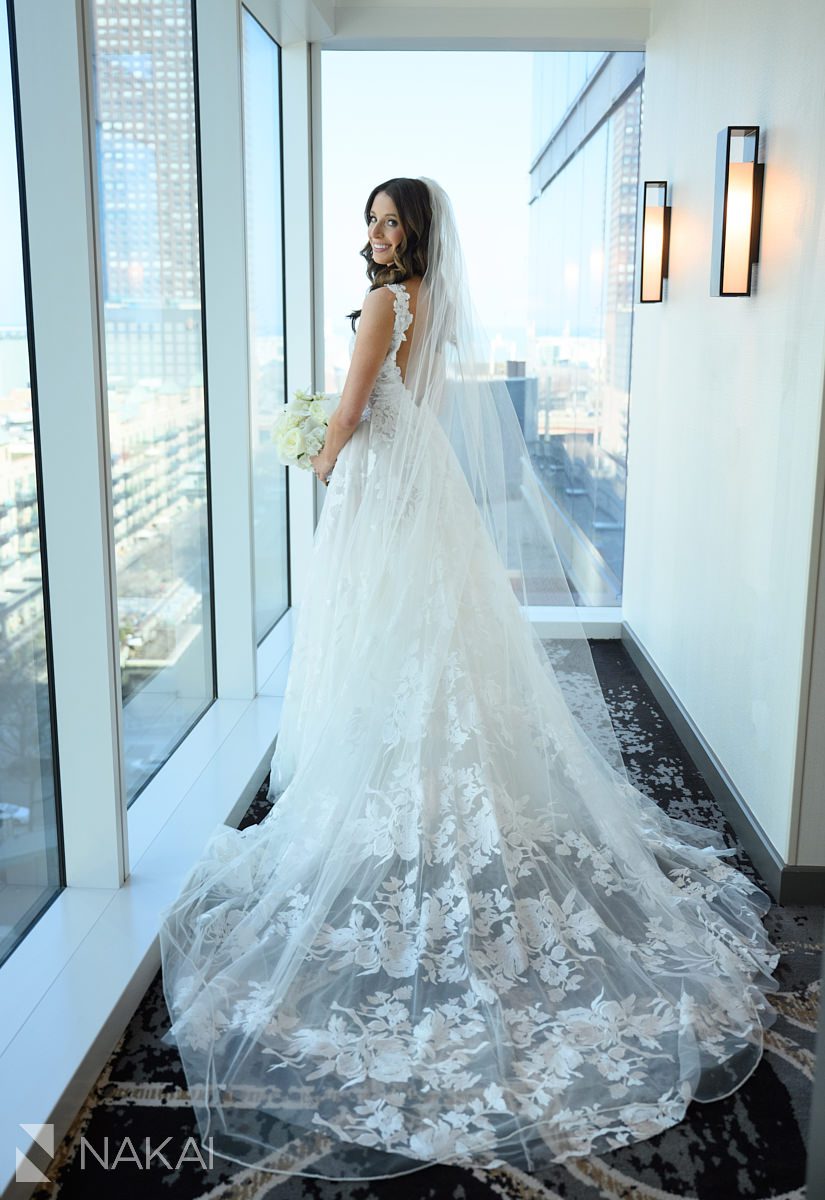 Loews Chicago Hotel wedding pictures bridal suite portraits of bride