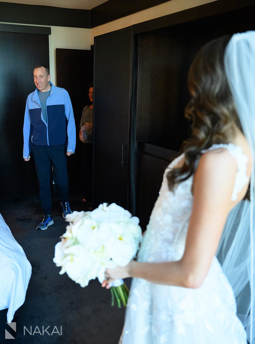 Loews Chicago Hotel wedding pictures getting ready father of bride reveal