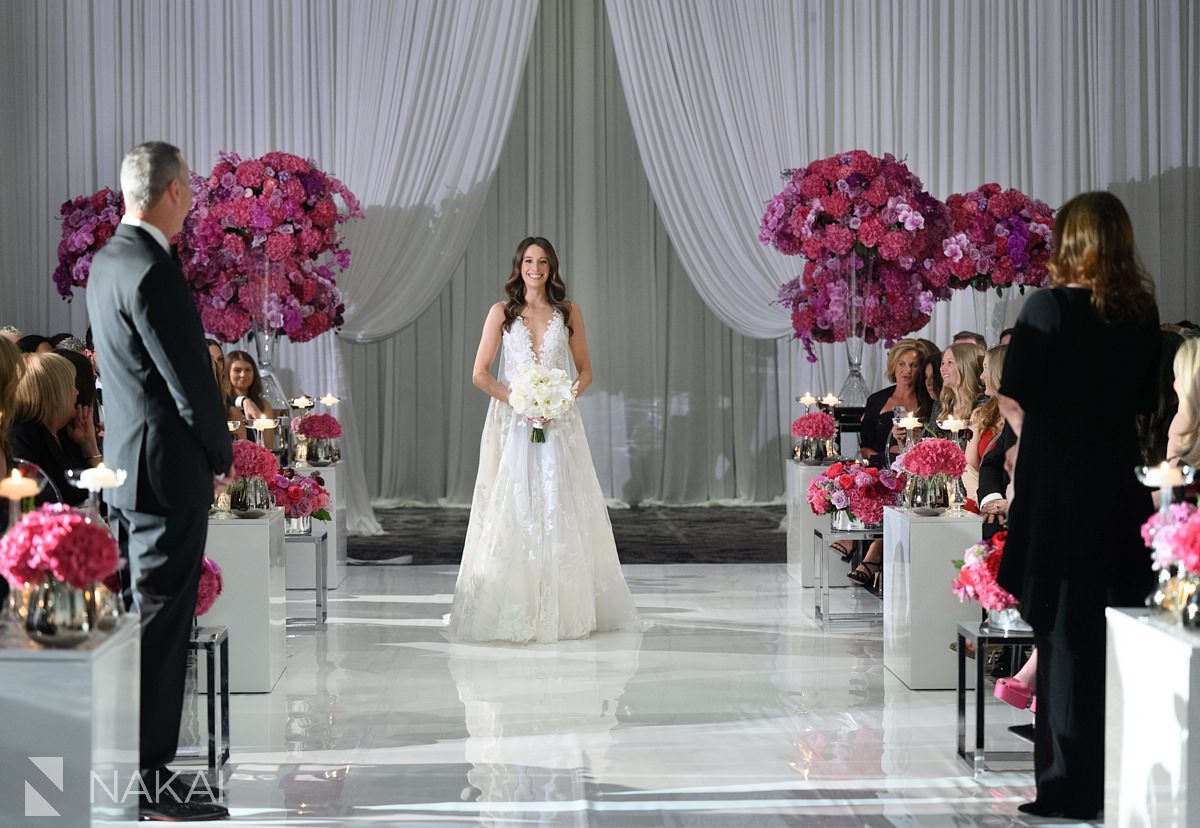 Loews Chicago Hotel wedding pictures processional ceremony ballroom bride groom