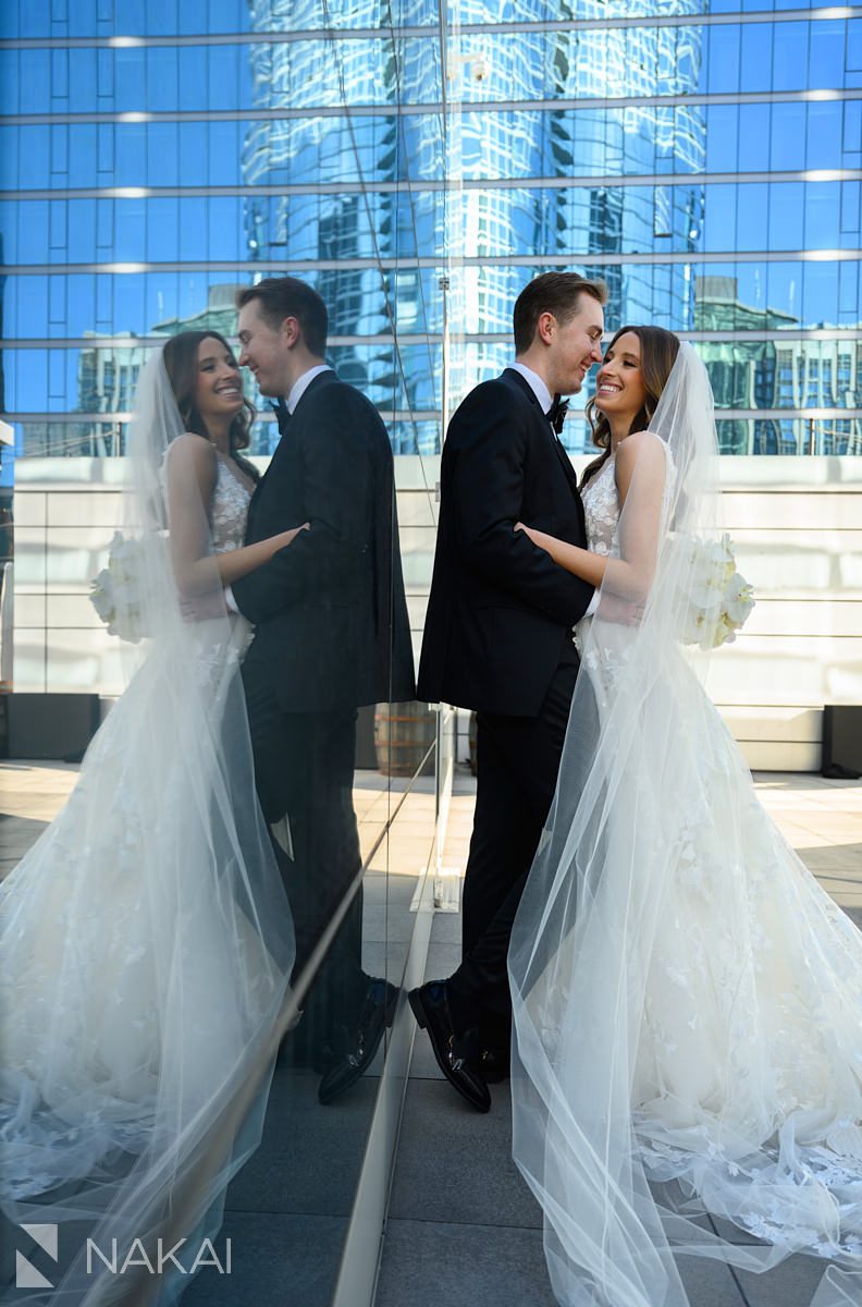 Loews Chicago Hotel wedding pictures on rooftop terrace bride and groom