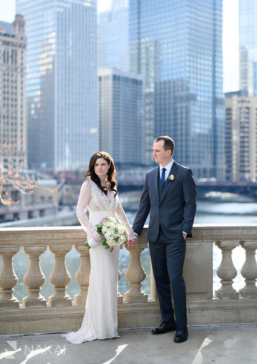 Chicago LondonHouse wedding photographer Wrigley building bride groom