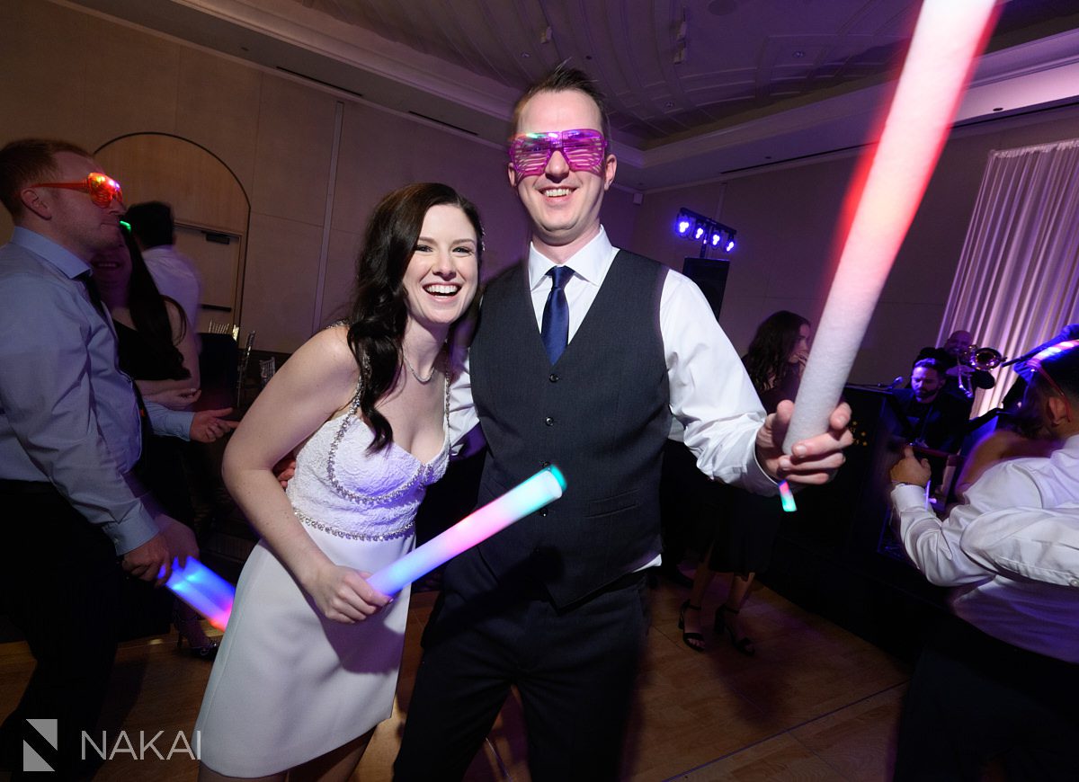 Chicago LondonHouse wedding photographer reception glow sticks dancing