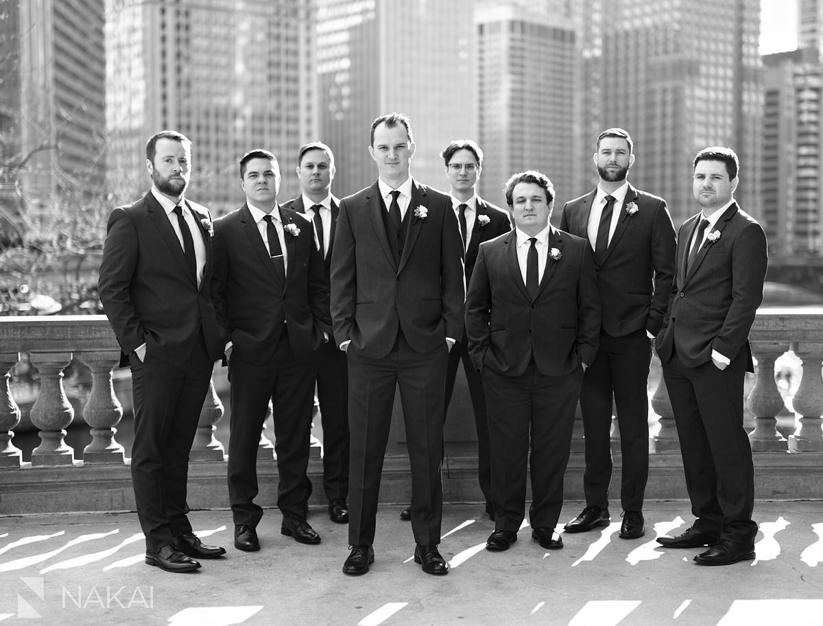 Chicago LondonHouse wedding photographer groomsmen Wrigley building