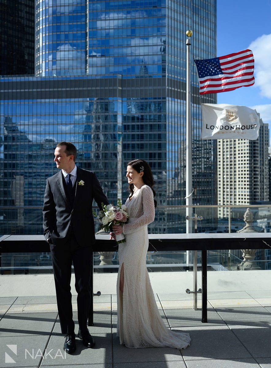 Chicago LondonHouse wedding photographer rooftop photos bride groom