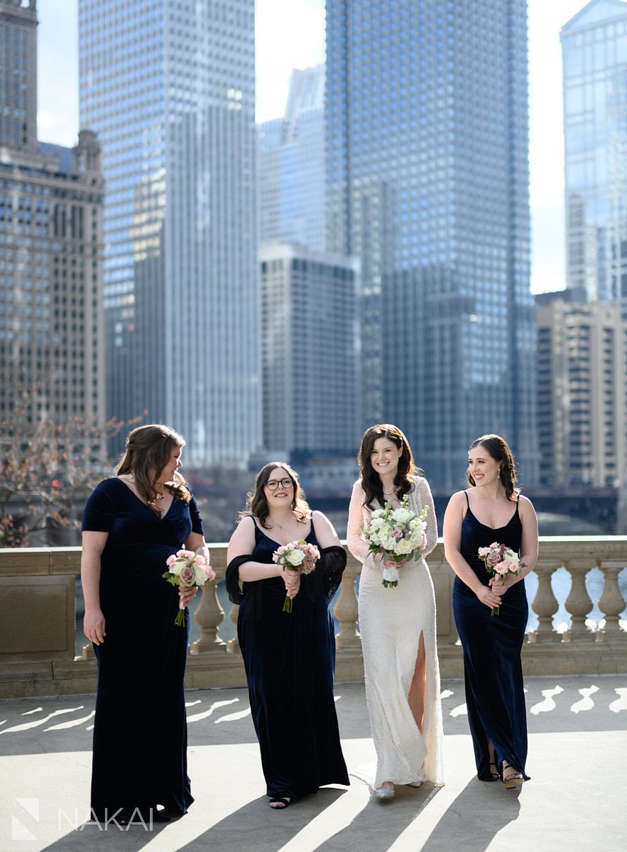 Chicago LondonHouse wedding photographer Wrigley building bridal party