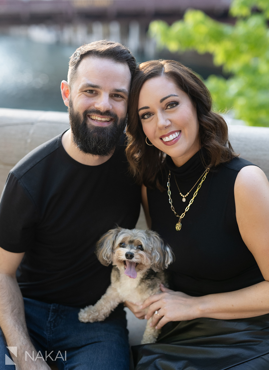 Engagement photo shoot chicago couple holding their dog