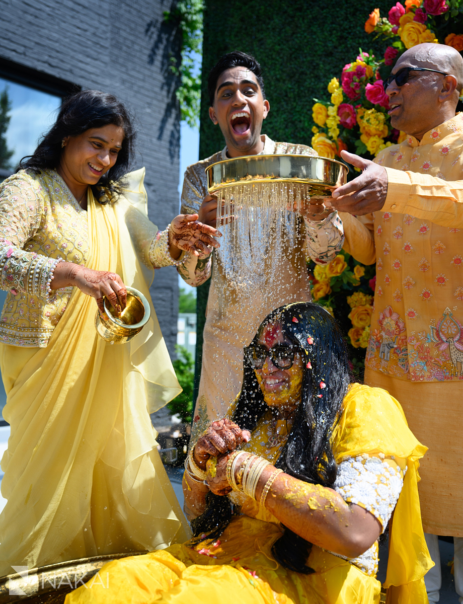 chicago haldi photos water on bride