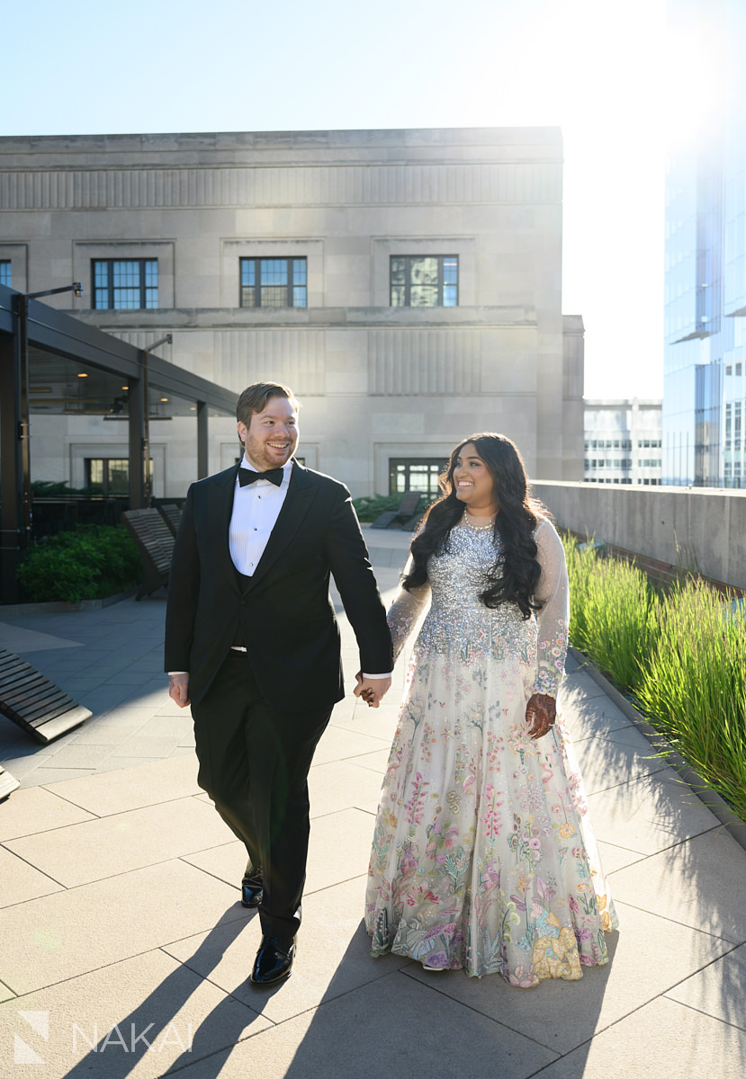 old post office wedding photo on rooftop bride and groom