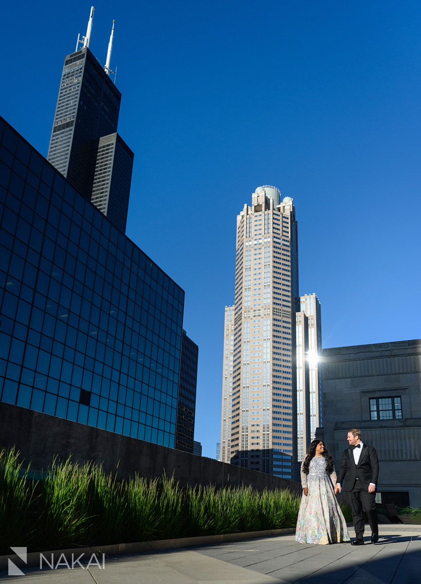 old post office wedding photo on rooftop bride and groom