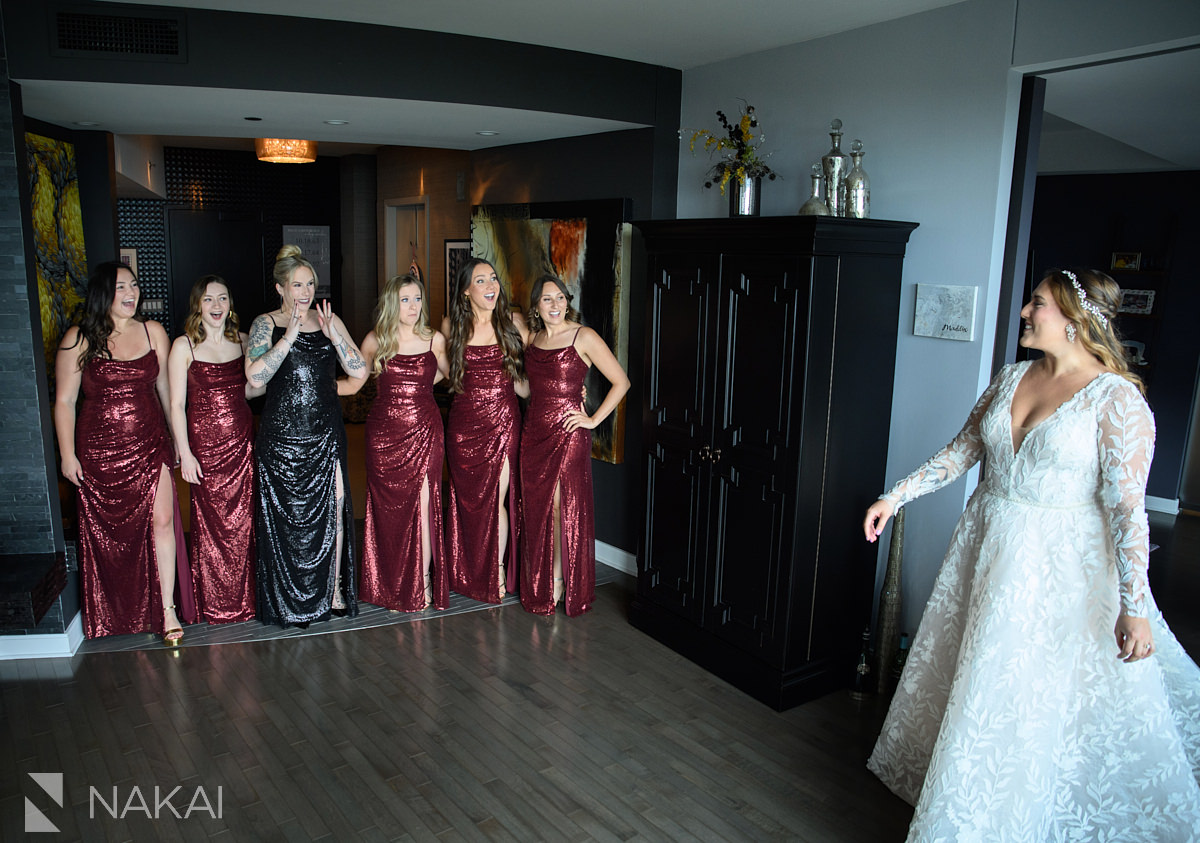 chicago wedding first look bridesmaids