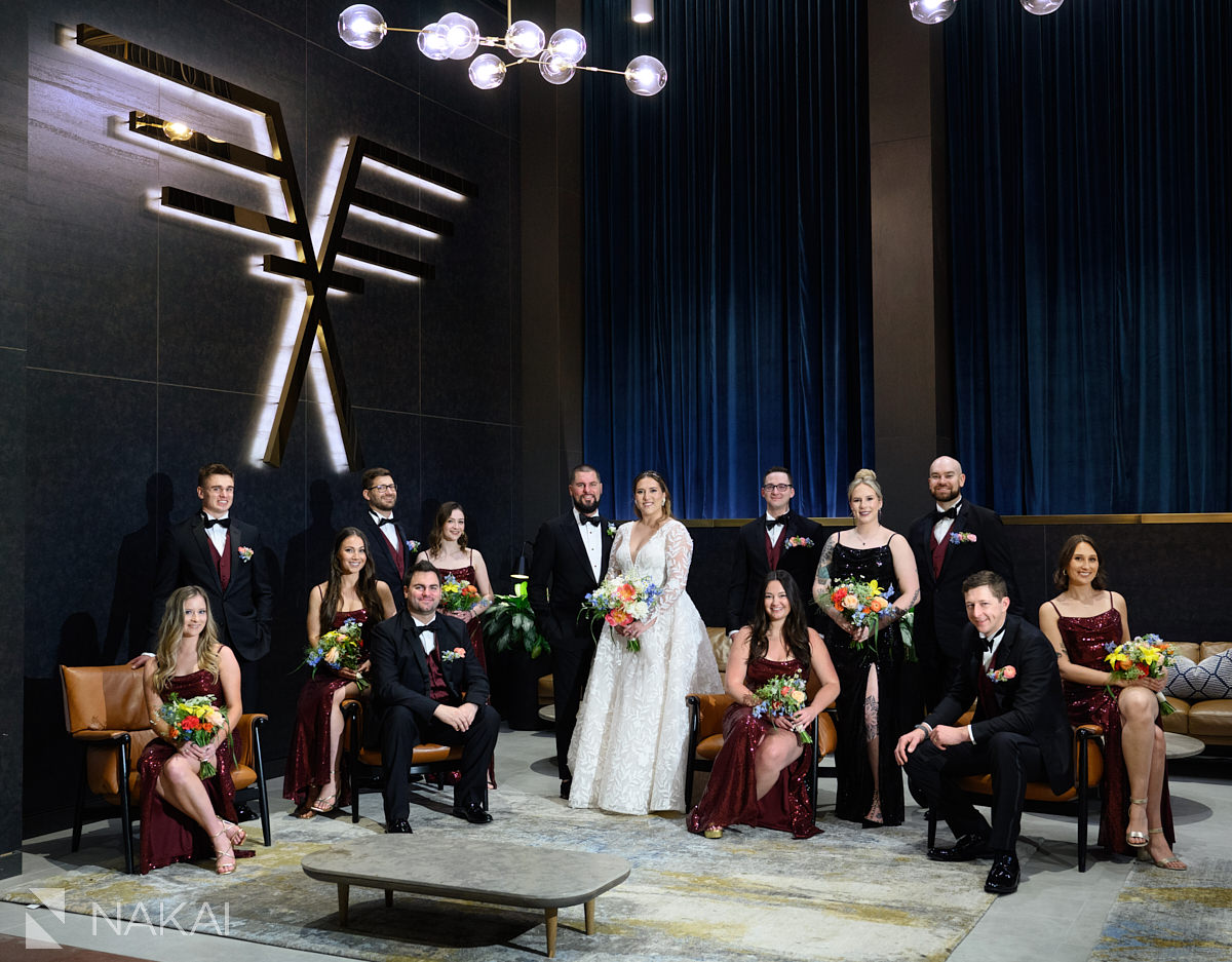 old post office chicago wedding photo bridal party in lobby