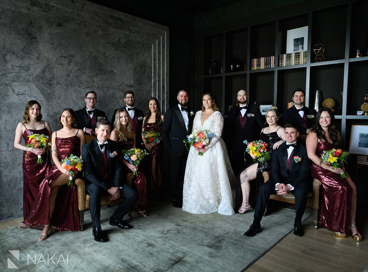 old post office chicago wedding photographer bridal party in vault