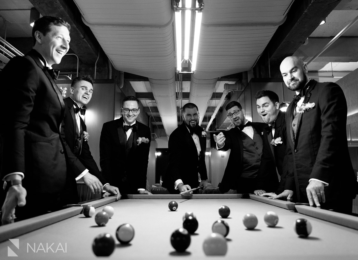 old post office chicago wedding photographer billards groomsmen