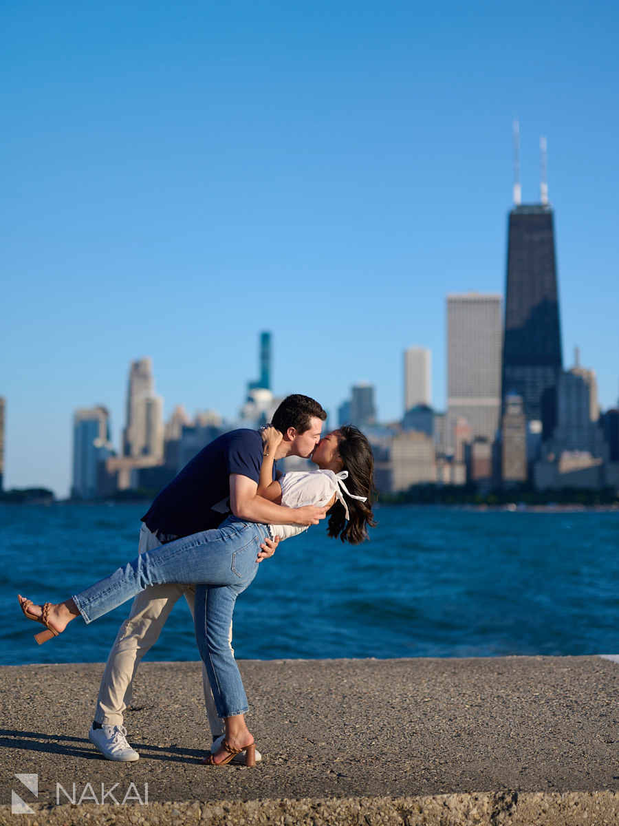 North Ave engagement photo dip and kiss