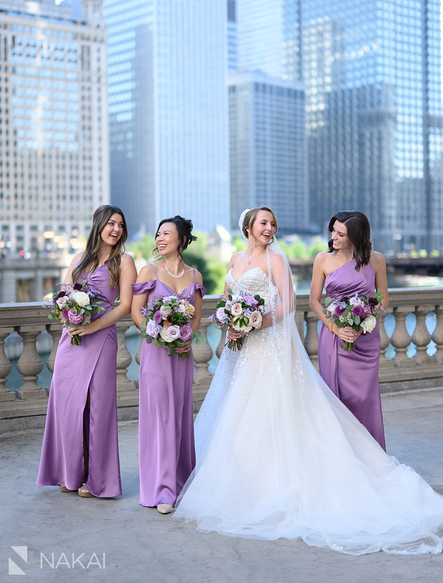 Chicago riverwalk wedding photos bridal party