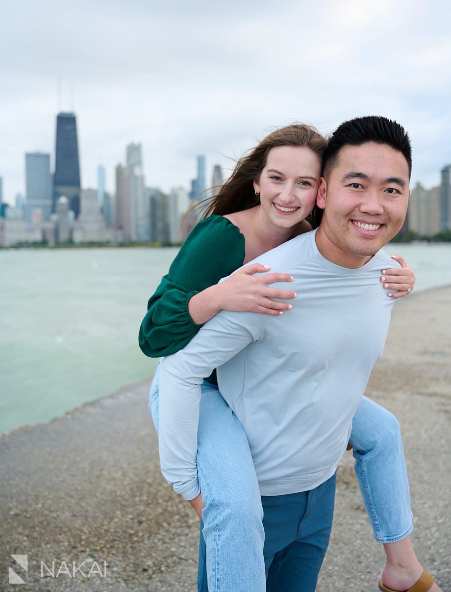 north avenue beach engagement photo skyline