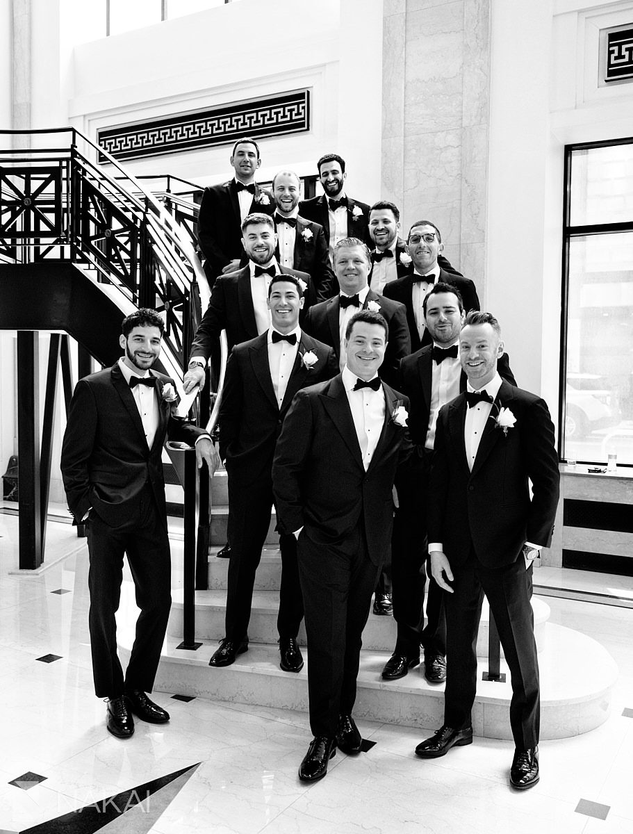 groomsmen photo for JW Marriott Chicago wedding on staircase
