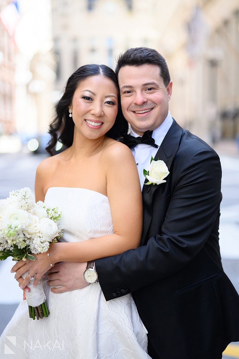Chicago LaSalle Street wedding photos bride groom close up