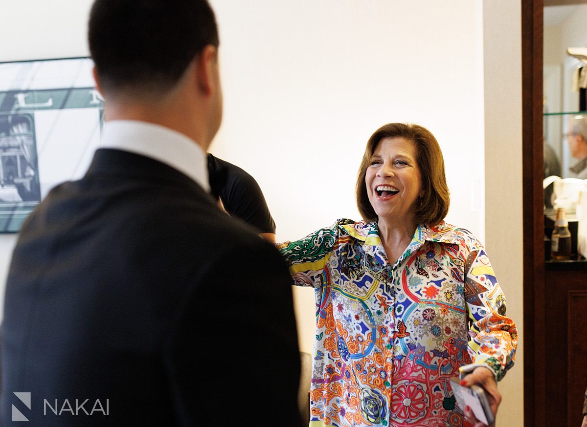 proud mother about to hug for JW Marriott Chicago wedding