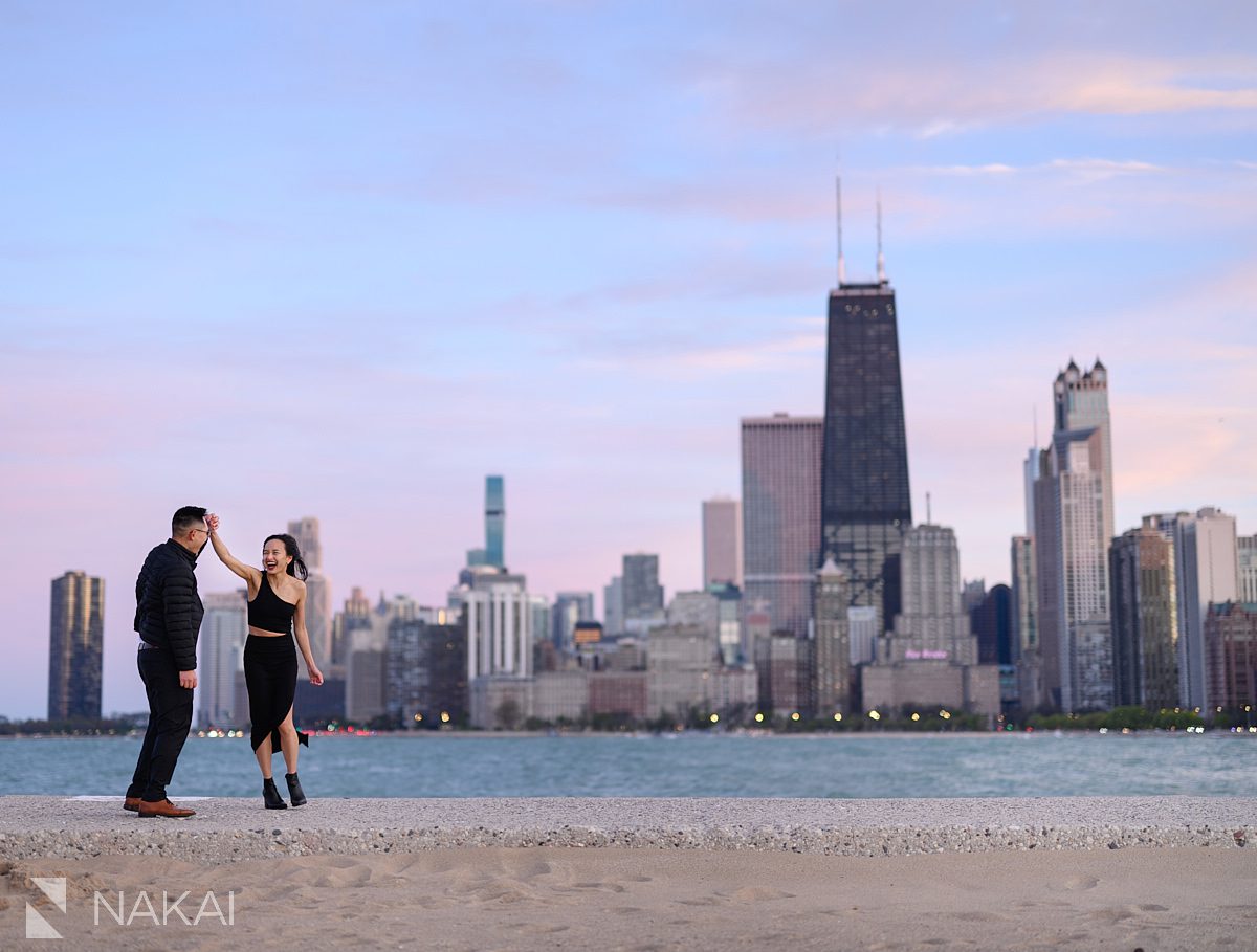 North Avenue Engagement proposal ideas Chicago with skyline 