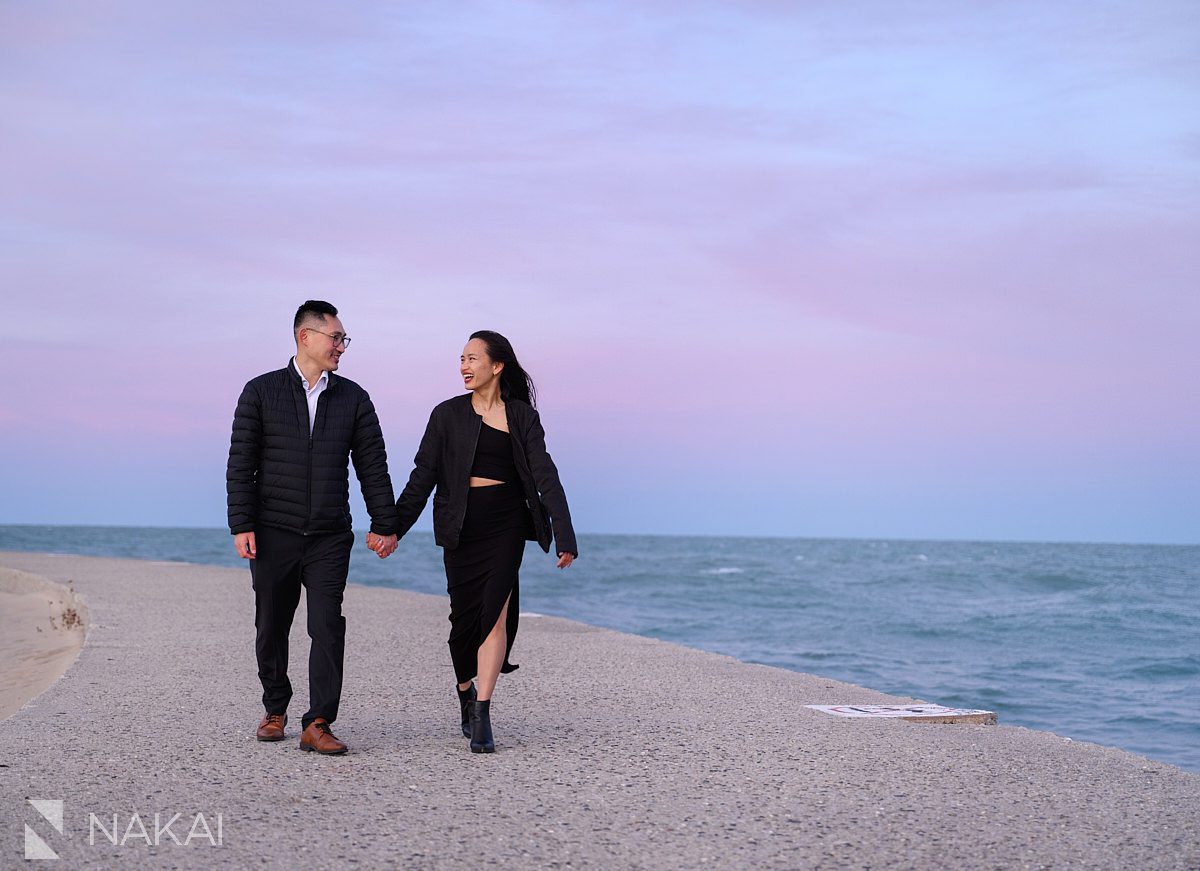 Sunset engagement proposal ideas Chicago with skyline 