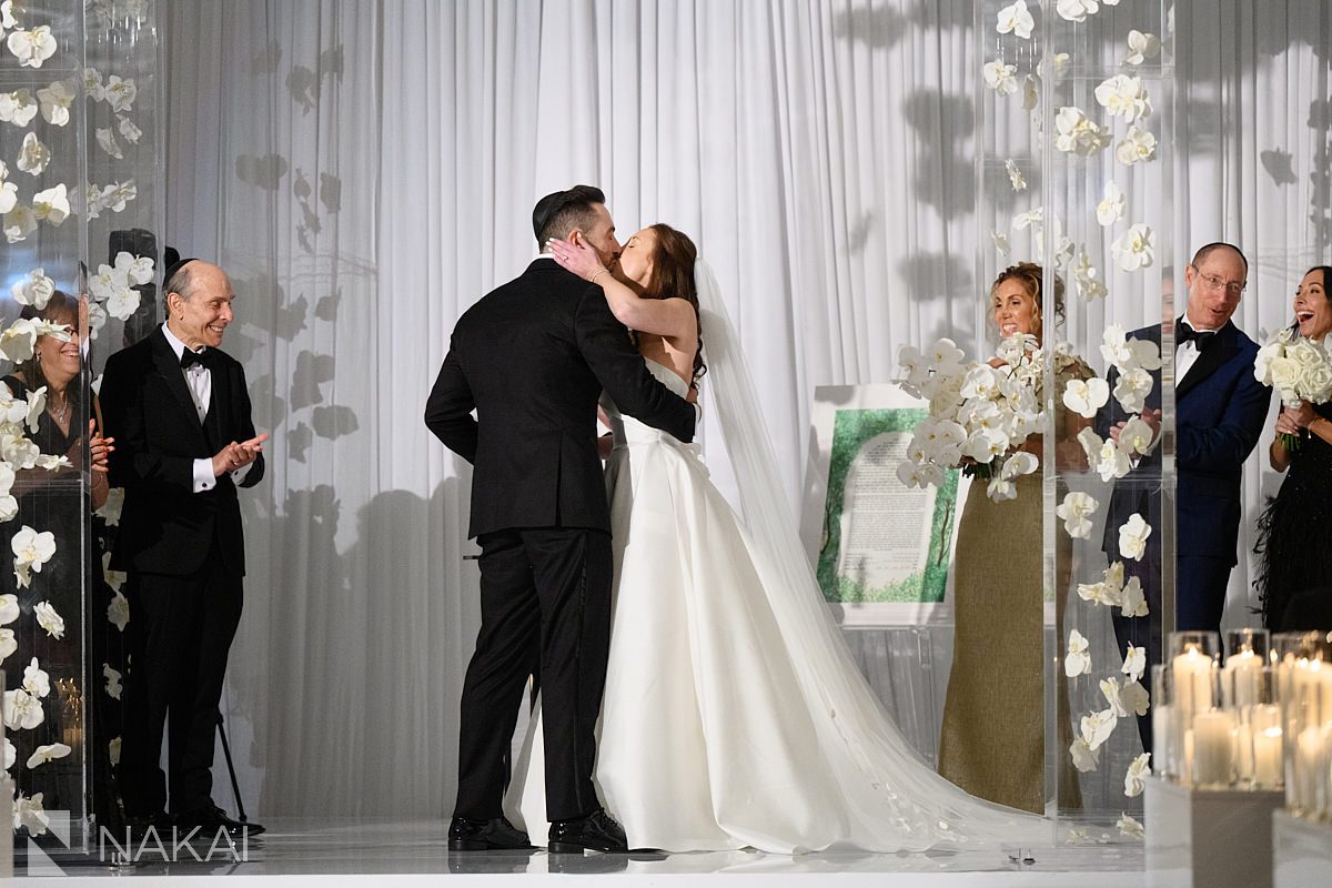 Four Seasons Hotel Chicago wedding ceremony first kiss