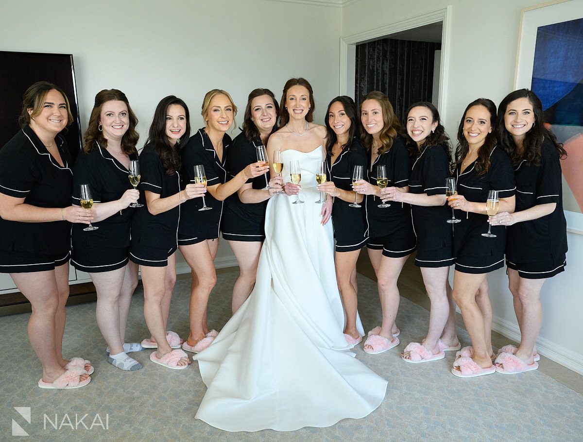 bridesmaids champagne toast Four Seasons Hotel Chicago Wedding photo 