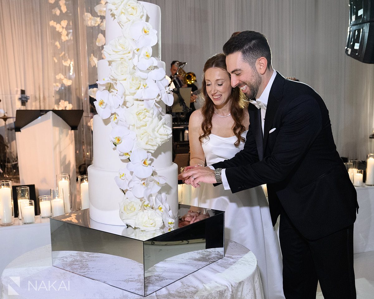 cake cutting Four Seasons Hotel Chicago wedding reception photo 