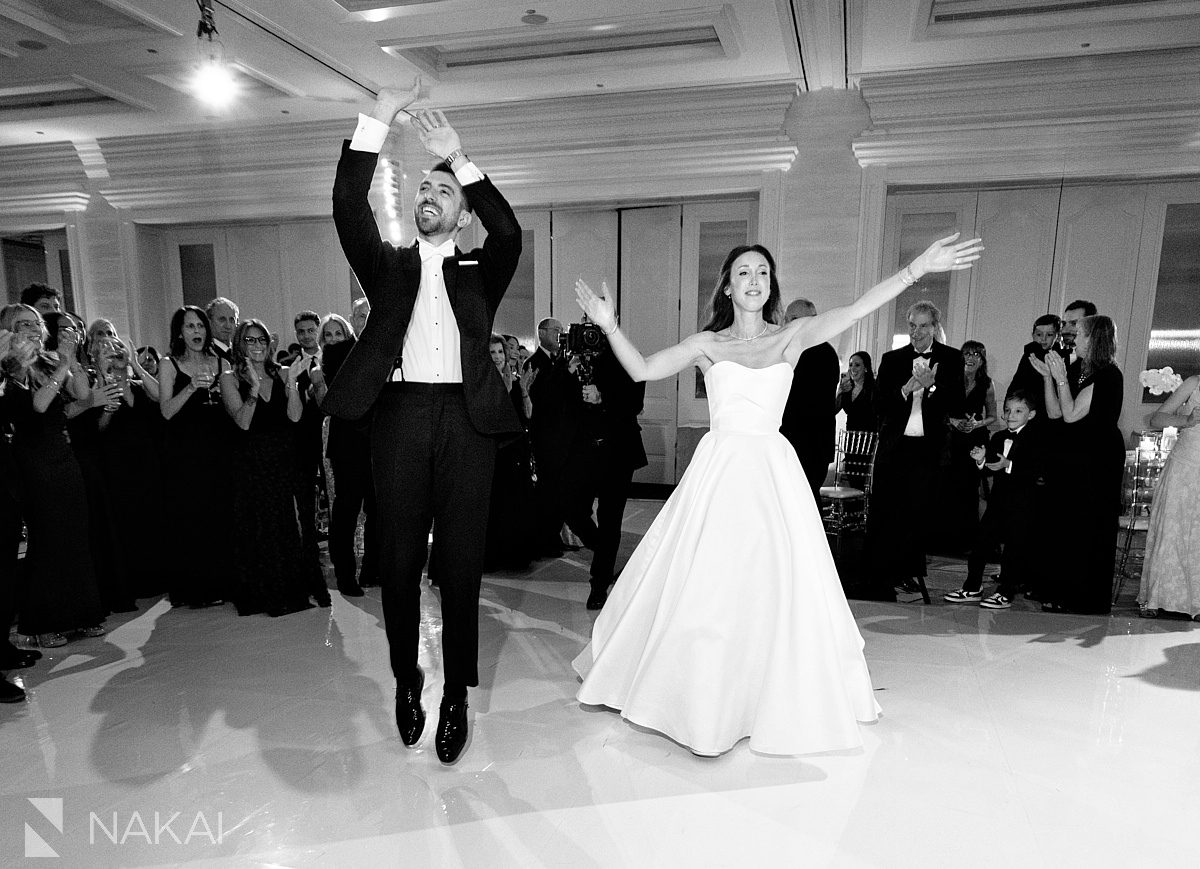 bride groom entrance Four Seasons Hotel Chicago wedding reception photo 